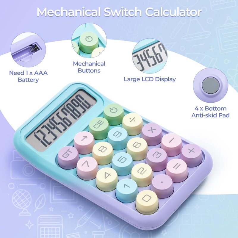 MG Mechanical Switch Calculator, 10 Digit Basic Desk Calculator, Large LCD Display and Big Buttons, Cute Small Calculators Gift for Children Students Teacher - Image 2